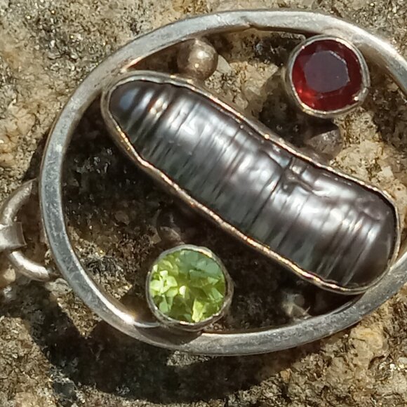 Biwa Pearl And Mixed Gemstone 925 Bracelet - Picture 2 of 4